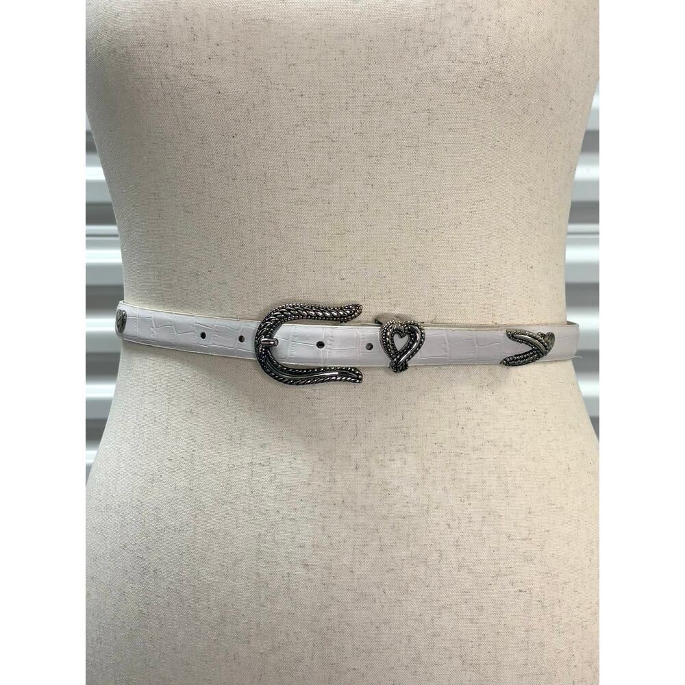 Belt White Croc Embossed Leather Silver Hearts Cowgirl Western Boho Size S